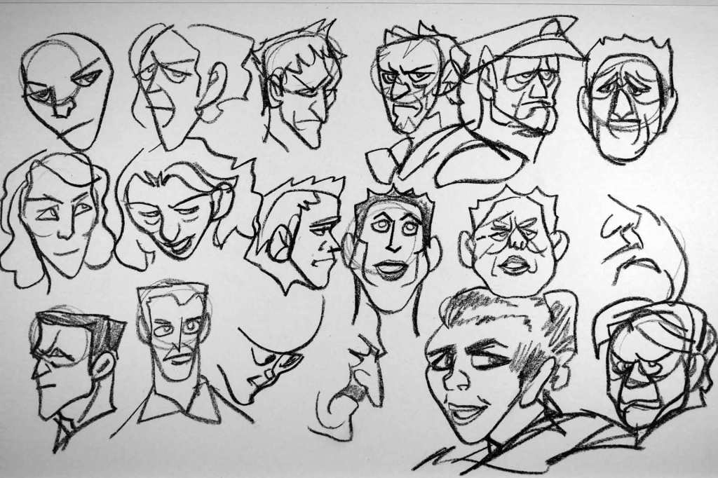sketches and doodles of cartoon faces