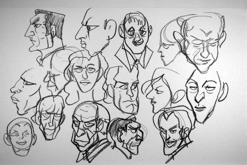 sketches and doodles of cartoon faces