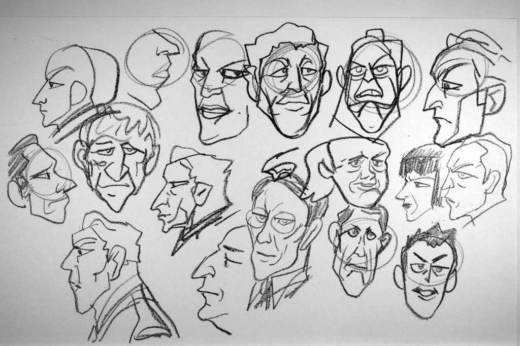 sketches and doodles of cartoon faces